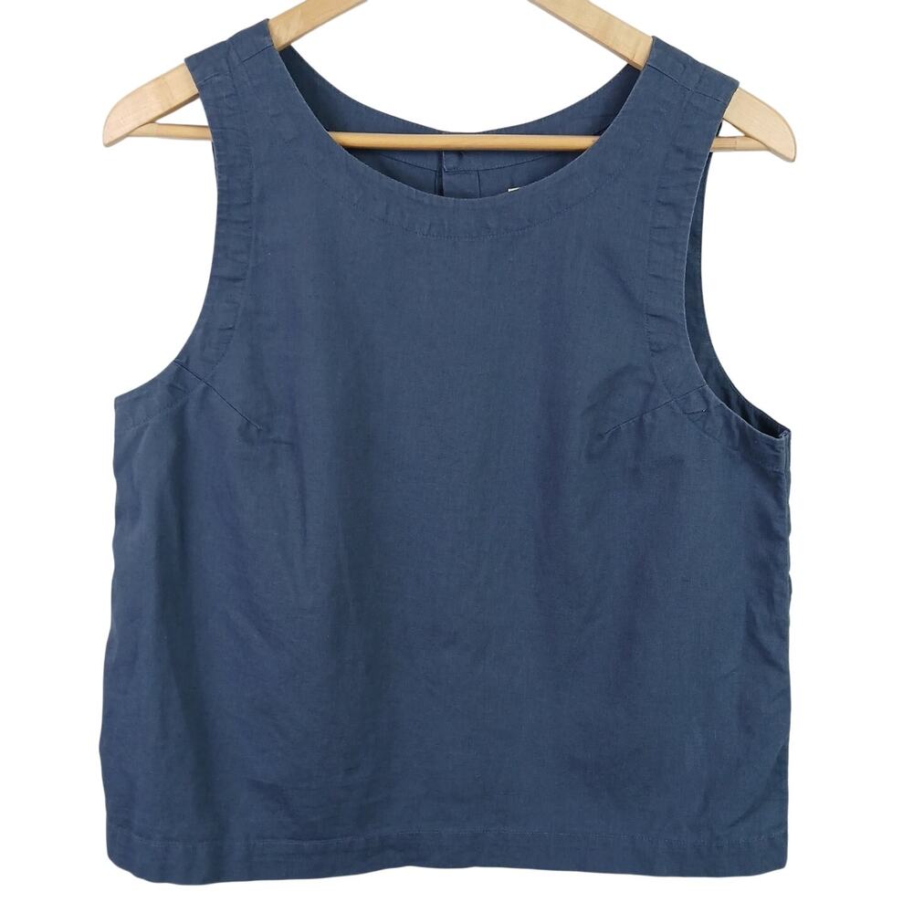 Pact Women's SZ S Organic Cotton/Linen Blend Full Button Back Tank Navy Blue - Picture 2 of 4